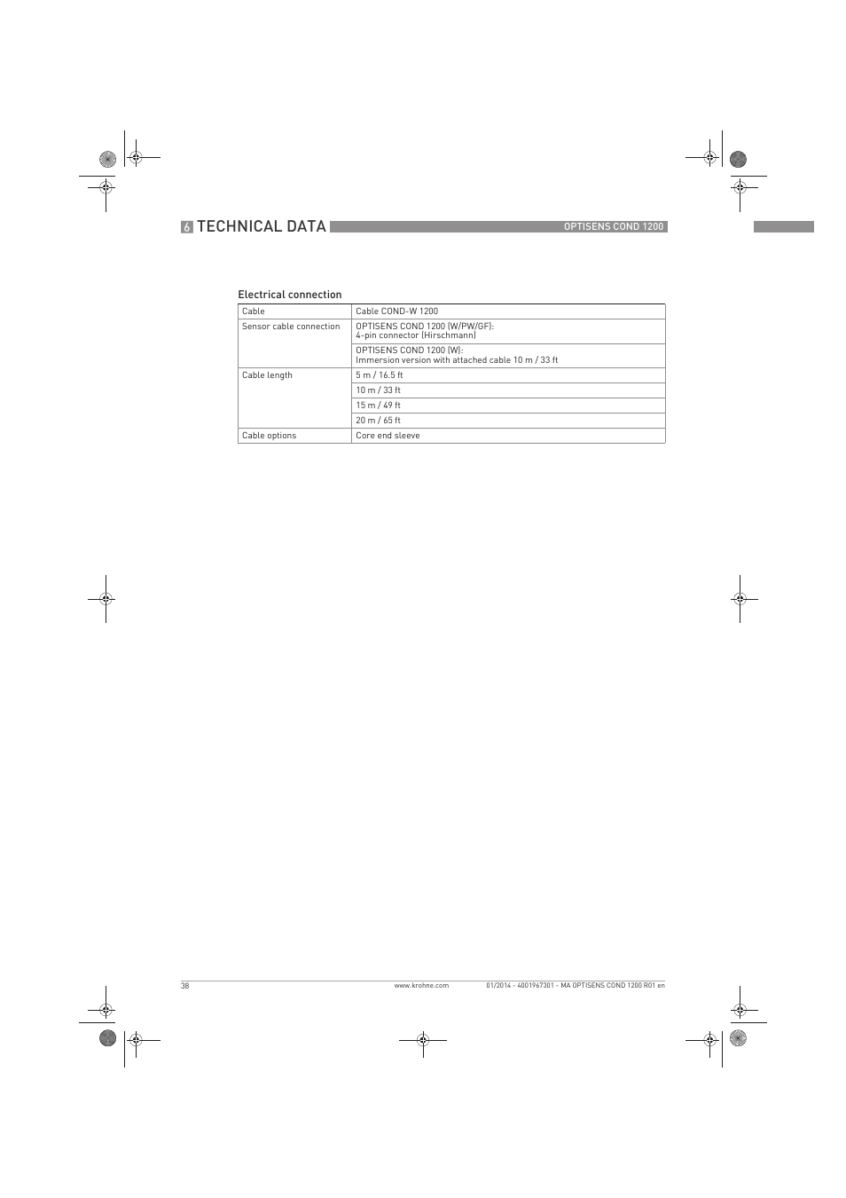 Technical data | KROHNE OPTISENS COND 1200 EN User Manual | Page 38 / 44