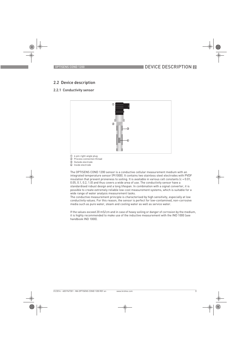 Device description, 2 device description | KROHNE OPTISENS COND 1200 EN User Manual | Page 9 / 44