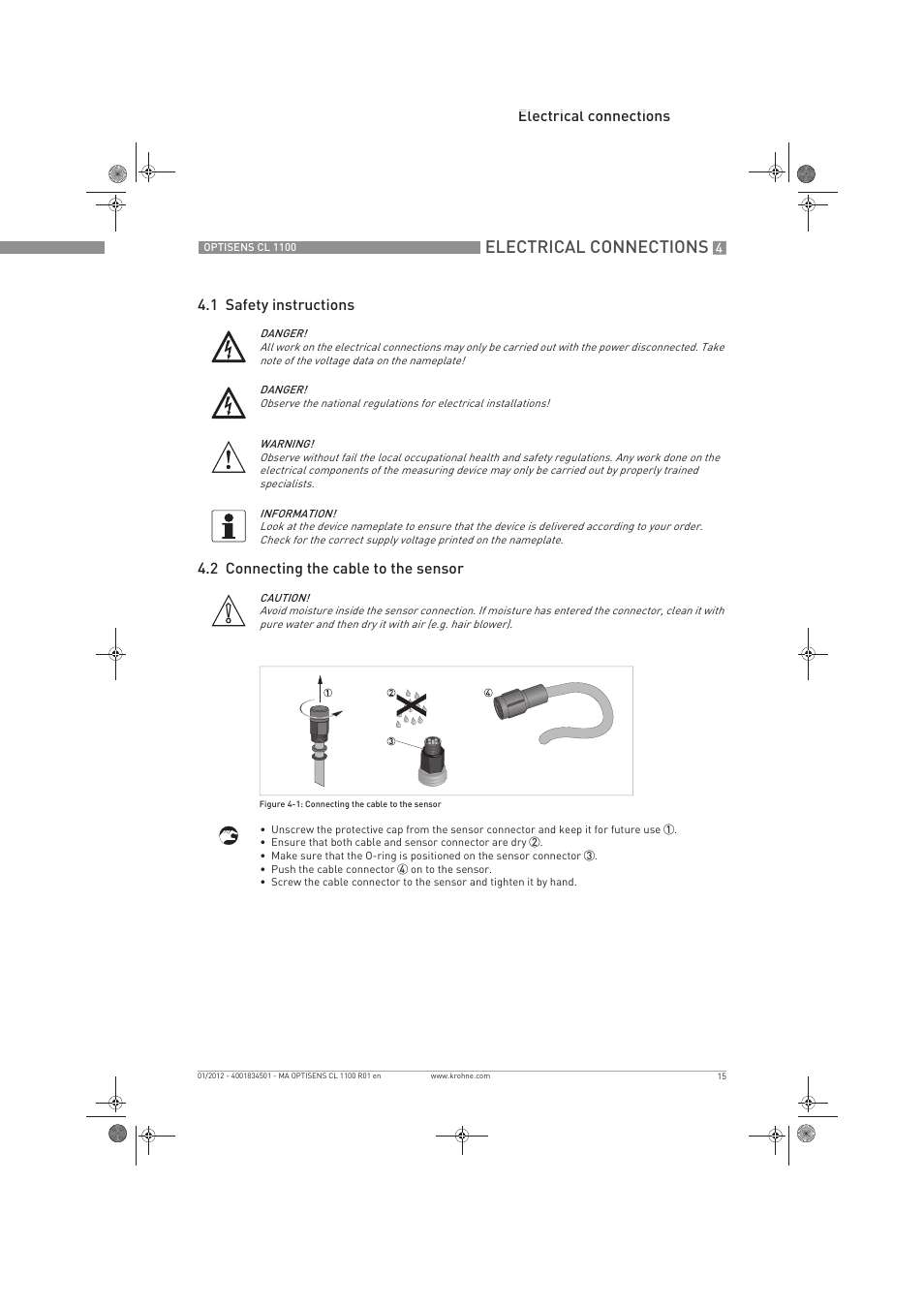 Electrical connections | KROHNE OPTISENS CL 1100 EN User Manual | Page 15 / 48