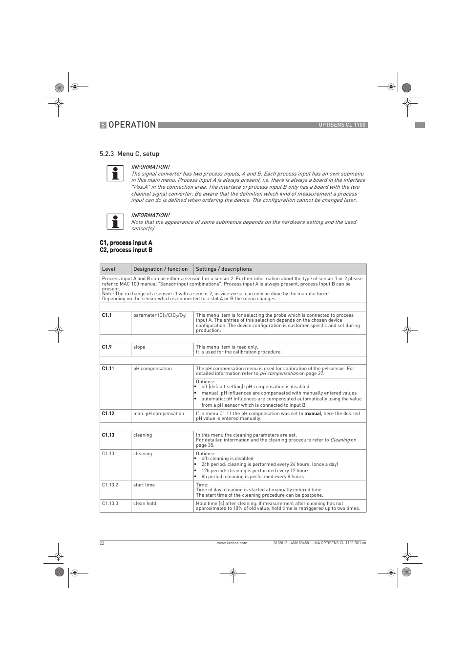 Operation | KROHNE OPTISENS CL 1100 EN User Manual | Page 22 / 48