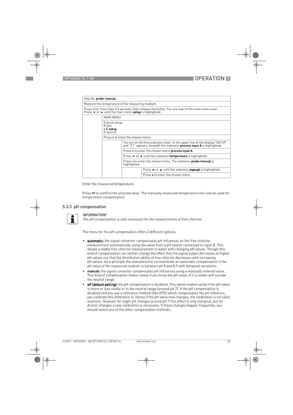 Operation | KROHNE OPTISENS CL 1100 EN User Manual | Page 27 / 48