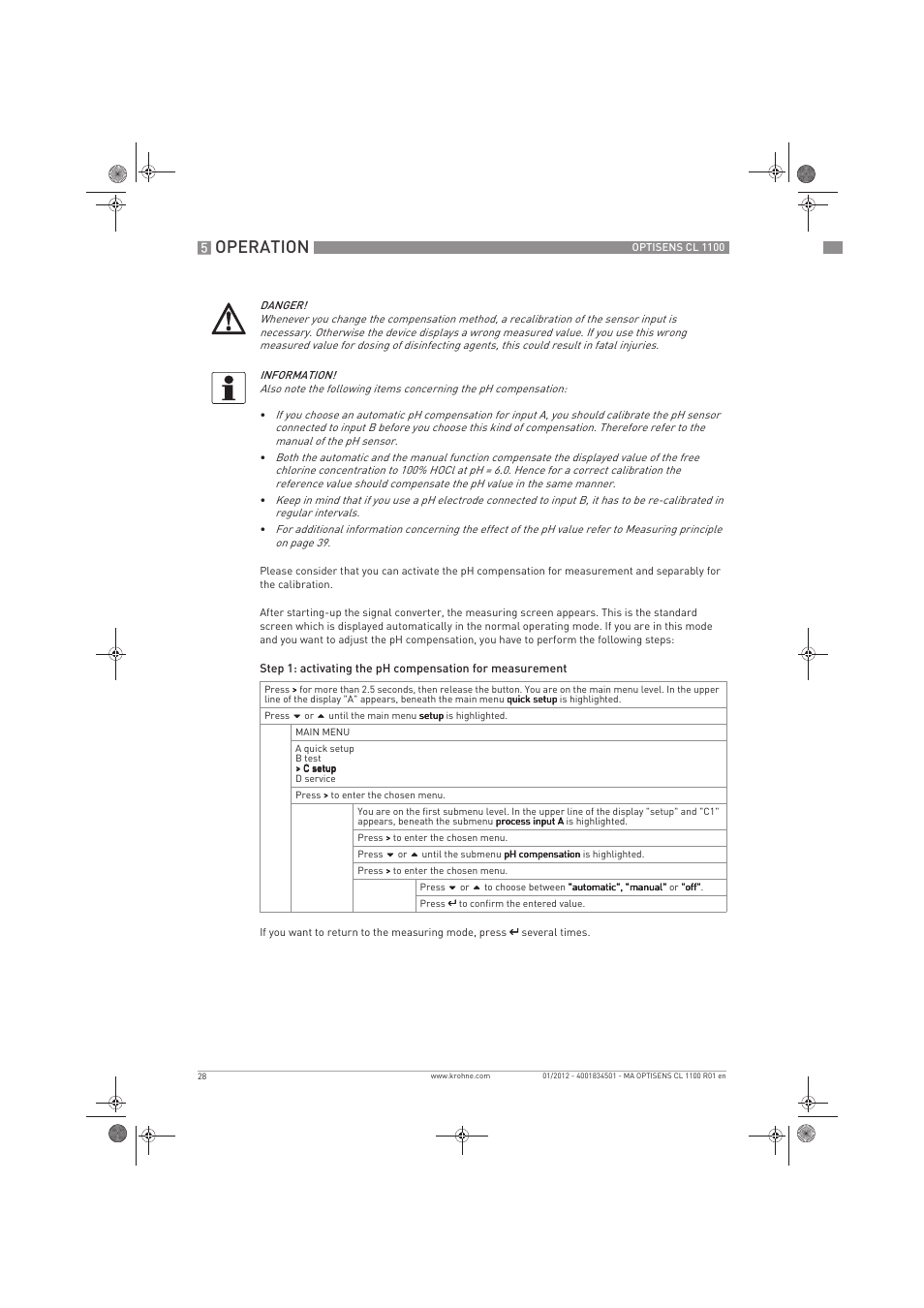 Operation | KROHNE OPTISENS CL 1100 EN User Manual | Page 28 / 48