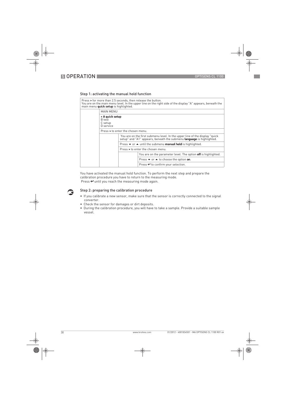 Operation | KROHNE OPTISENS CL 1100 EN User Manual | Page 30 / 48