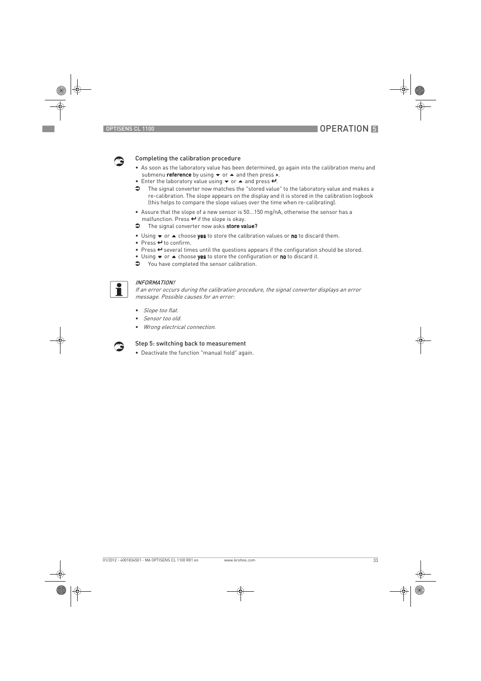 Operation | KROHNE OPTISENS CL 1100 EN User Manual | Page 33 / 48
