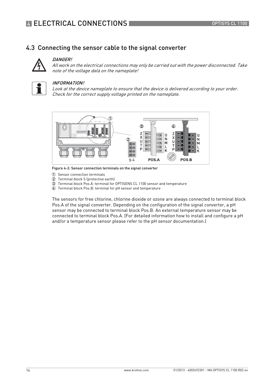 Electrical connections | KROHNE OPTISYS CL 1100 EN User Manual | Page 14 / 44