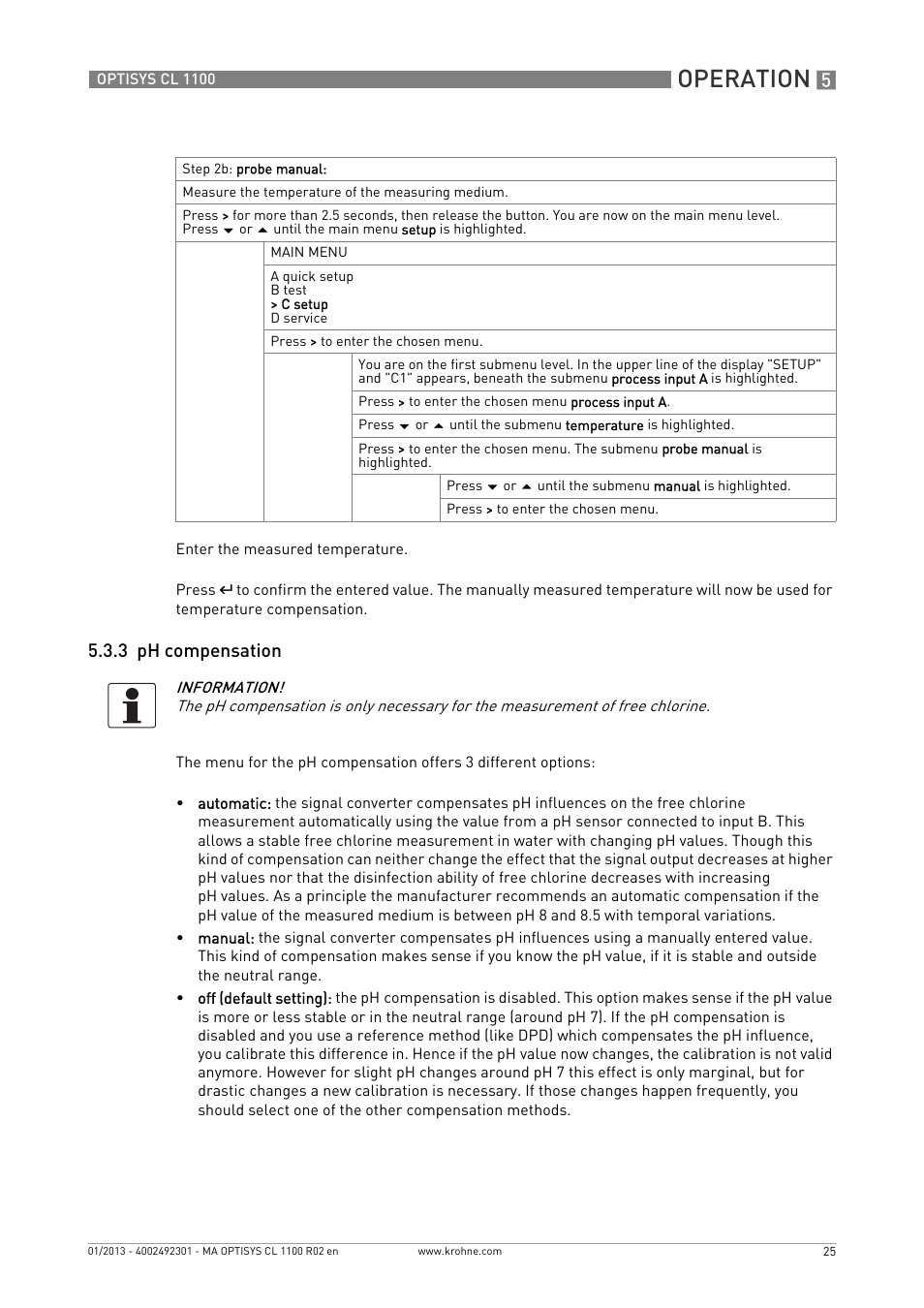 3 ph compensation, Operation | KROHNE OPTISYS CL 1100 EN User Manual | Page 25 / 44