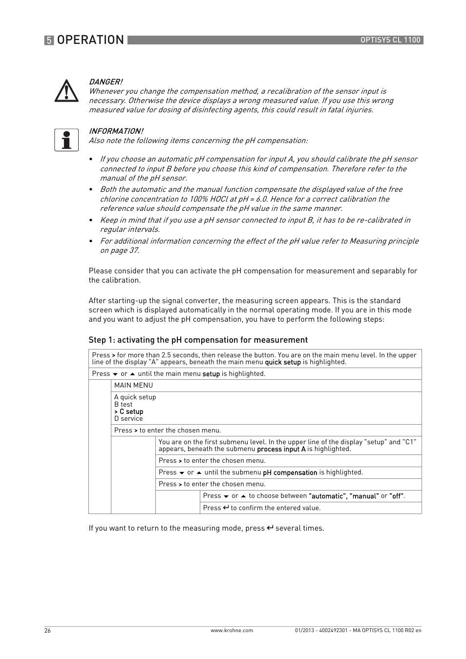 Operation | KROHNE OPTISYS CL 1100 EN User Manual | Page 26 / 44