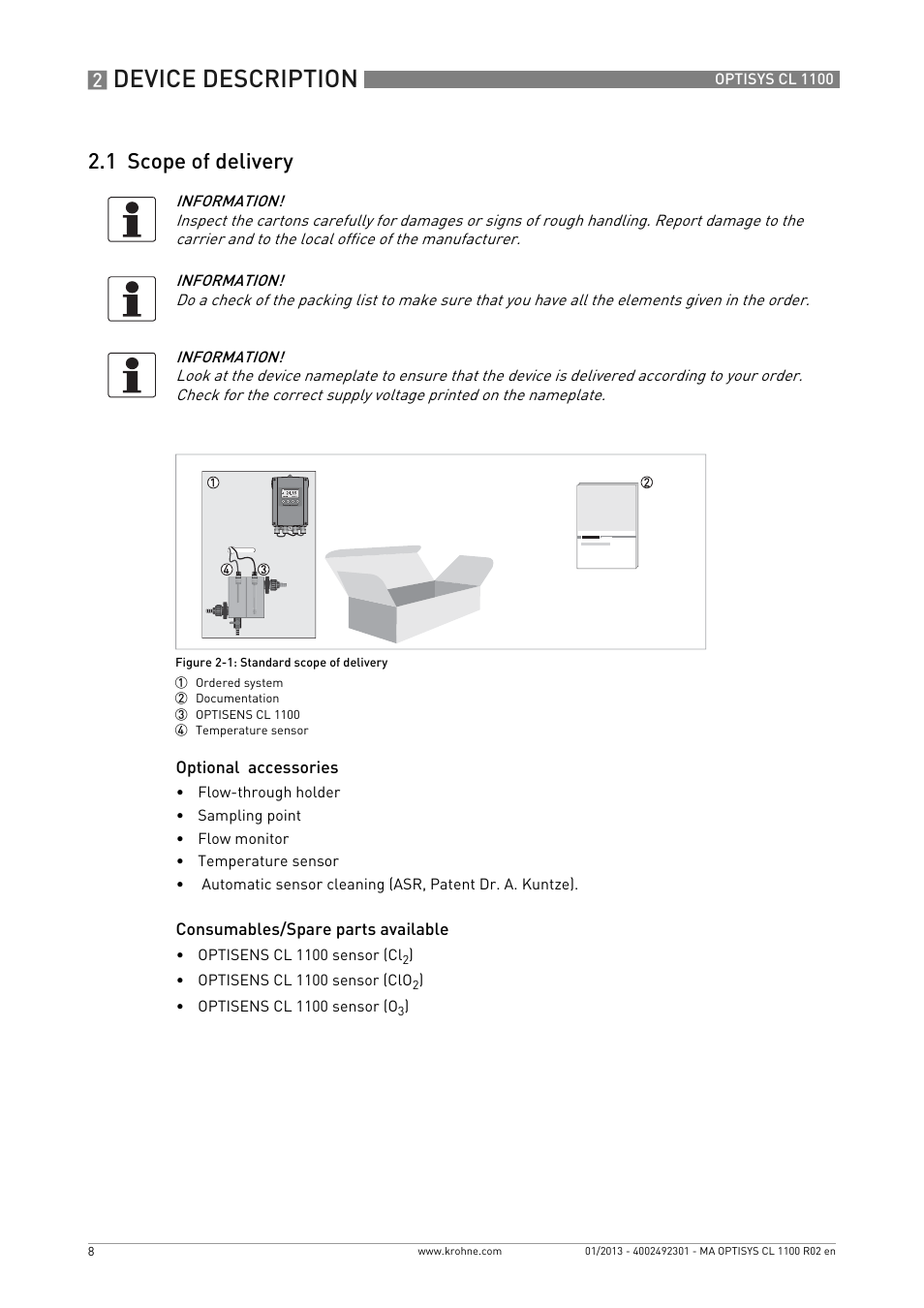 1 scope of delivery, Device description | KROHNE OPTISYS CL 1100 EN User Manual | Page 8 / 44