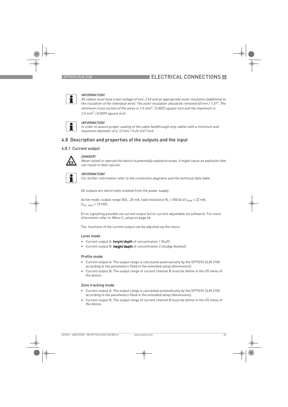 Electrical connections | KROHNE OPTISYS SLM 2100 EN User Manual | Page 27 / 76