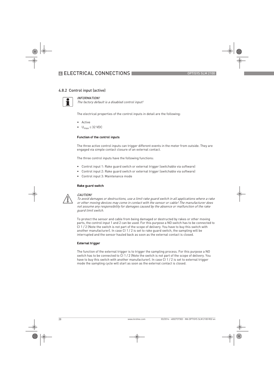 Electrical connections | KROHNE OPTISYS SLM 2100 EN User Manual | Page 28 / 76