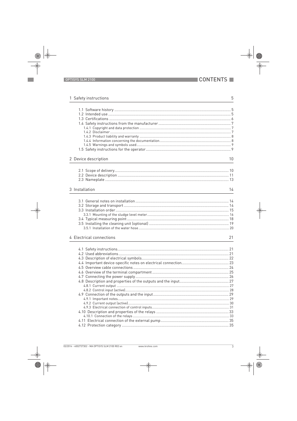KROHNE OPTISYS SLM 2100 EN User Manual | Page 3 / 76