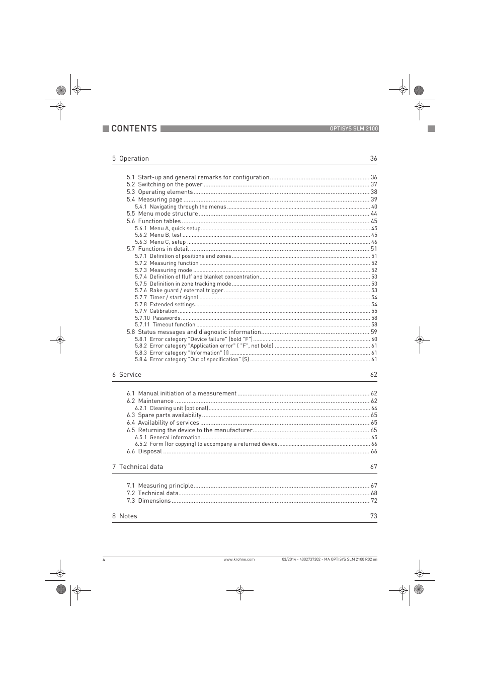 KROHNE OPTISYS SLM 2100 EN User Manual | Page 4 / 76