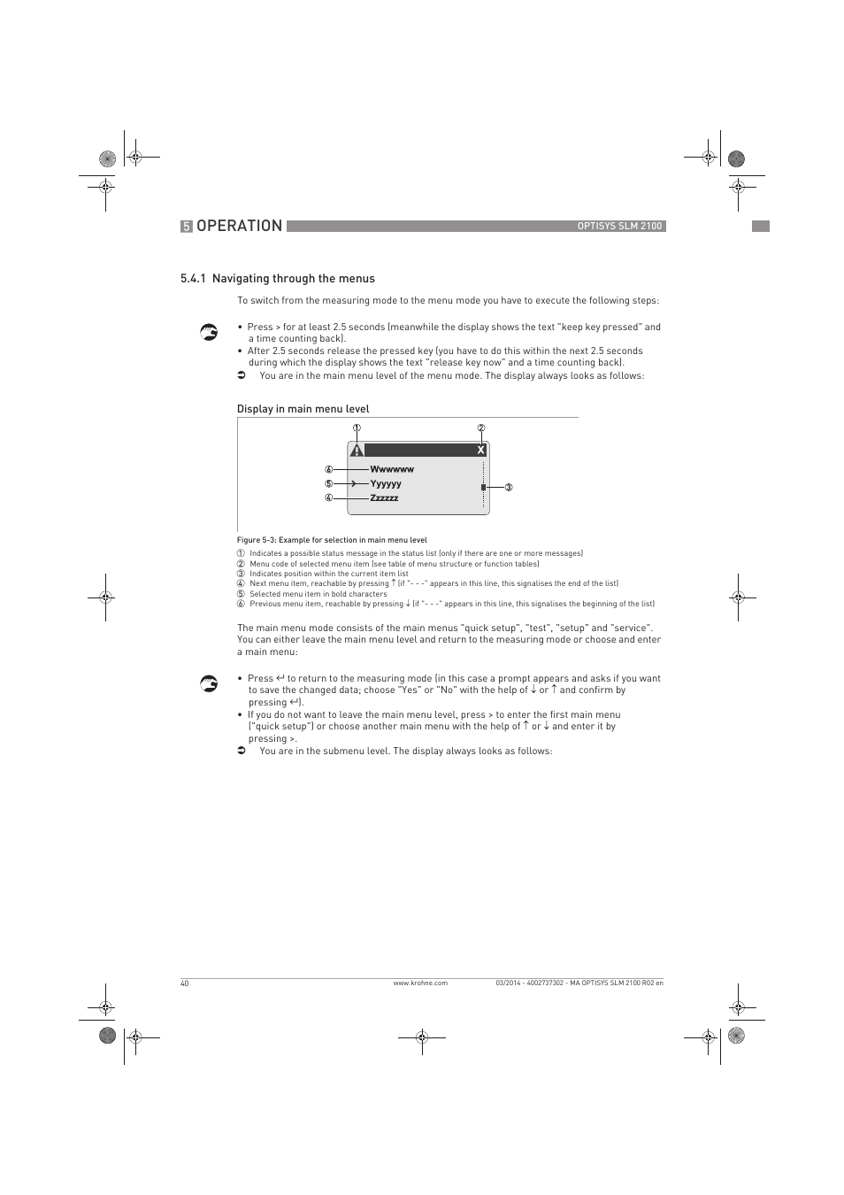 Operation | KROHNE OPTISYS SLM 2100 EN User Manual | Page 40 / 76