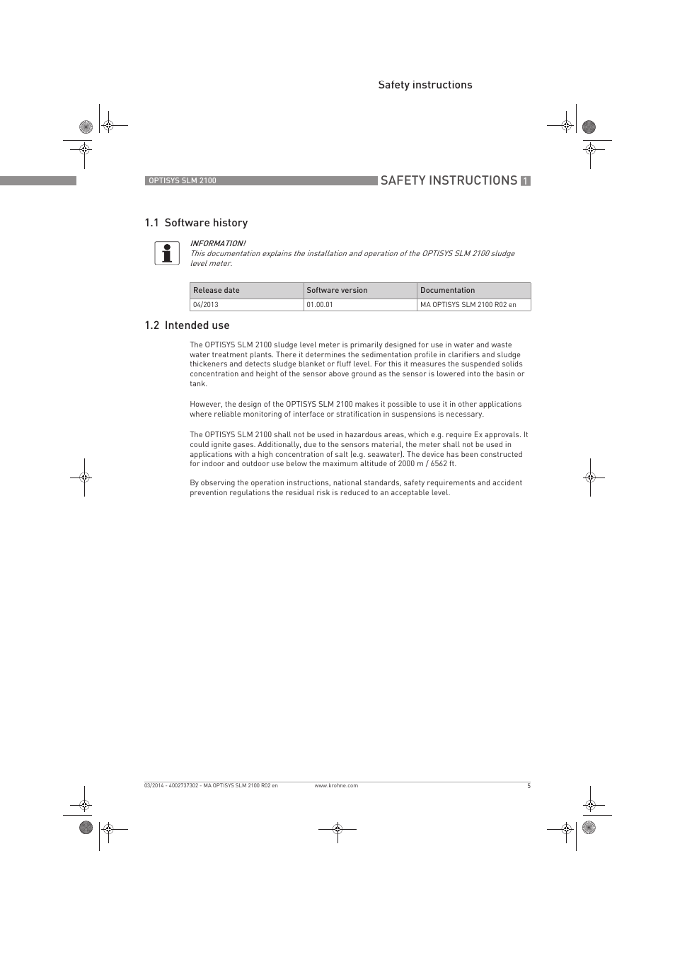 Safety instructions | KROHNE OPTISYS SLM 2100 EN User Manual | Page 5 / 76