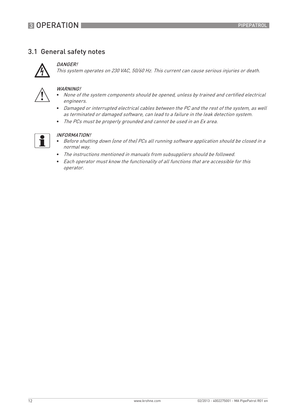 Operation | KROHNE PipePatro EN User Manual | Page 12 / 48