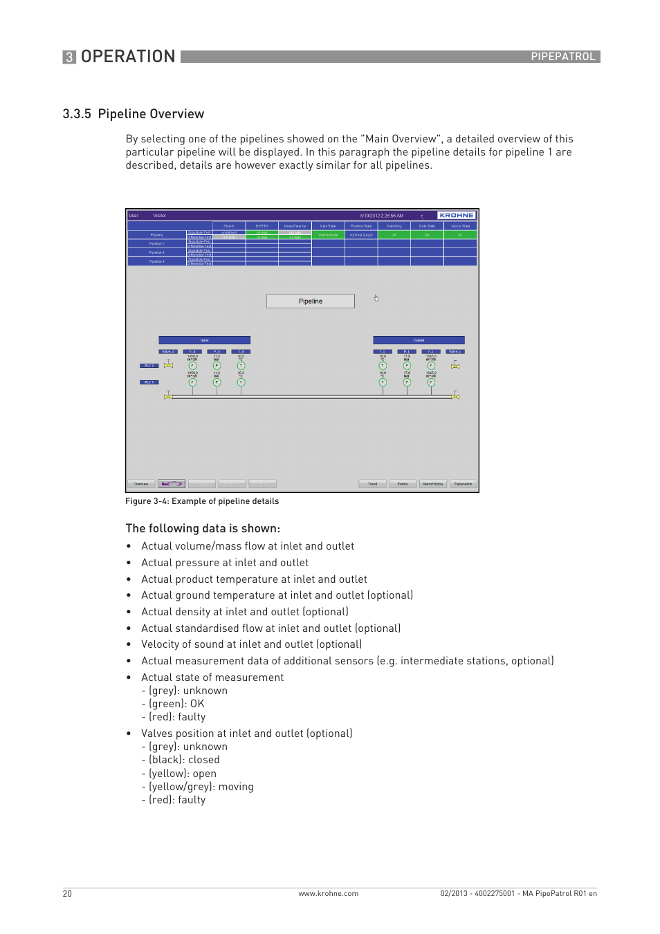 Operation, 5 pipeline overview | KROHNE PipePatro EN User Manual | Page 20 / 48