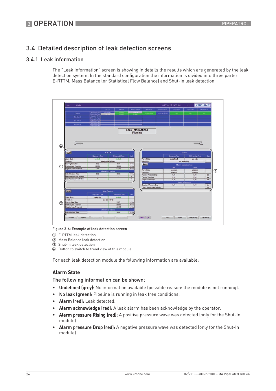 Operation, 4 detailed description of leak detection screens, 1 leak information | KROHNE PipePatro EN User Manual | Page 24 / 48