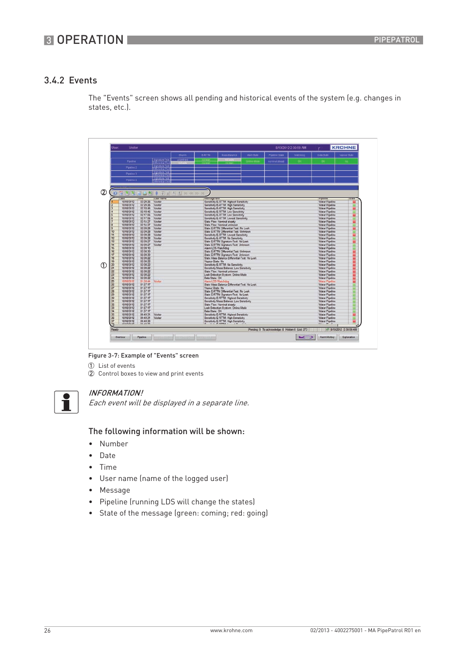 Operation, 2 events | KROHNE PipePatro EN User Manual | Page 26 / 48