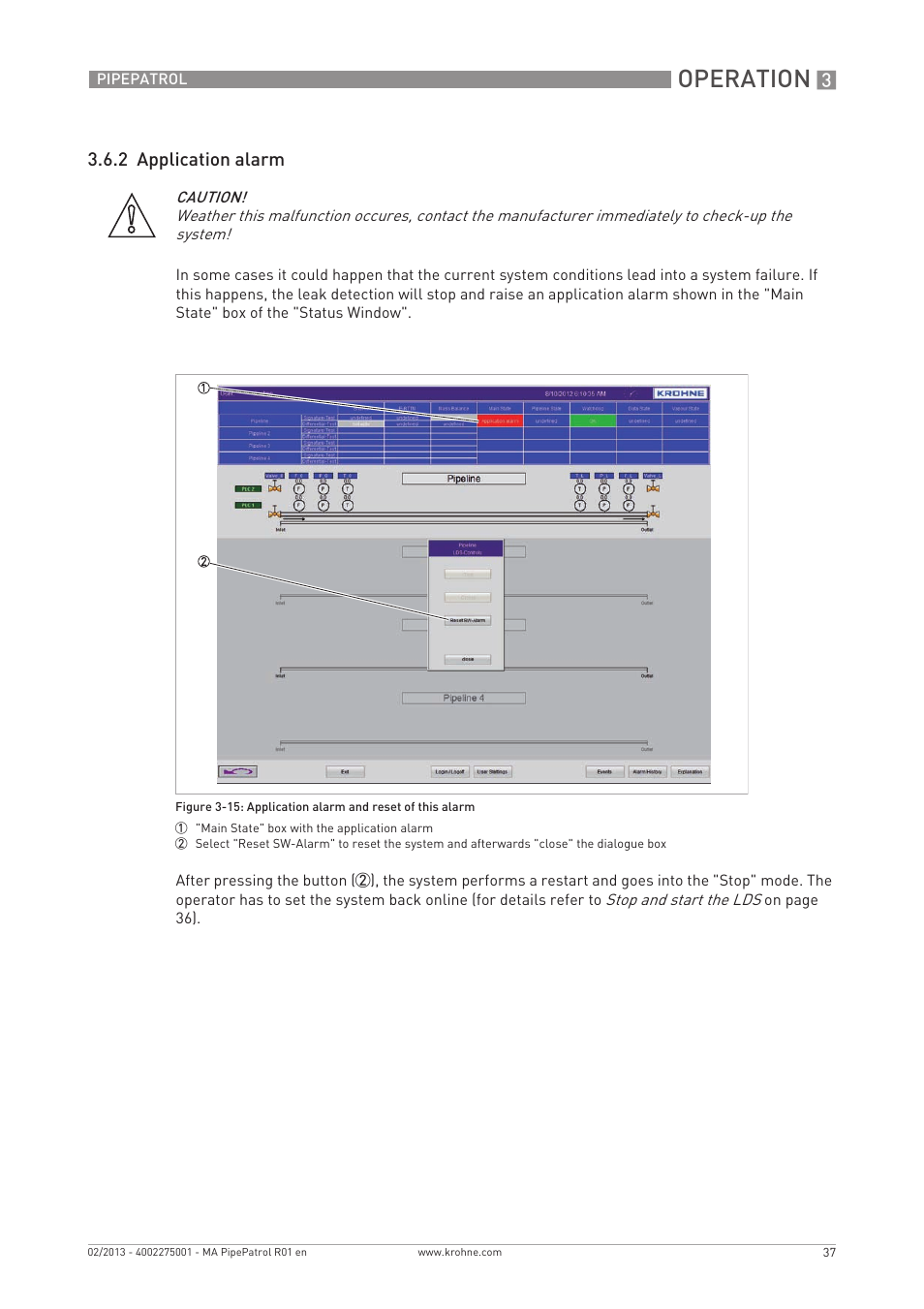Operation, 2 application alarm | KROHNE PipePatro EN User Manual | Page 37 / 48