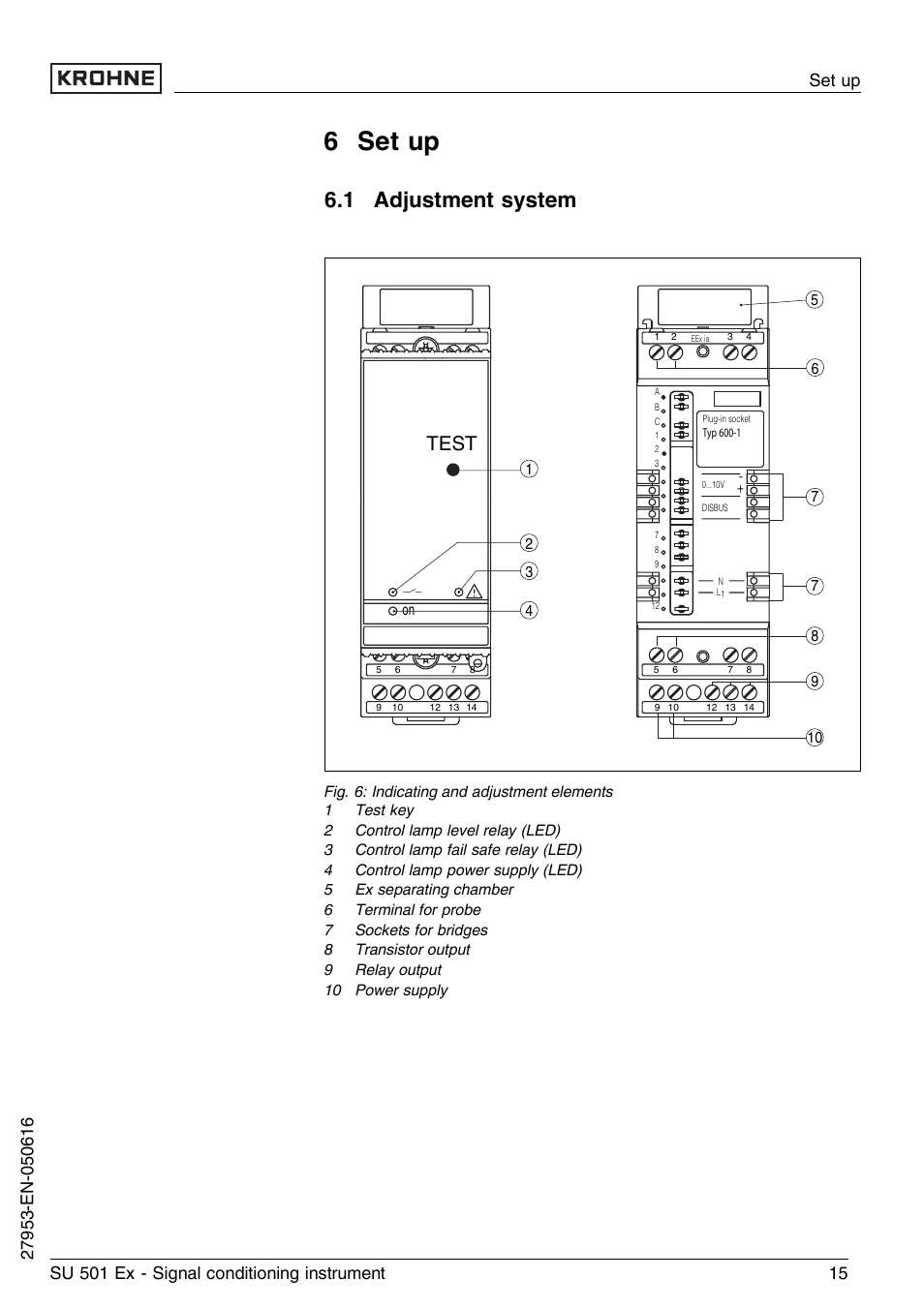6 set up, 1 adjustment system, Test | KROHNE SU 501 EX EN User Manual | Page 15 / 36
