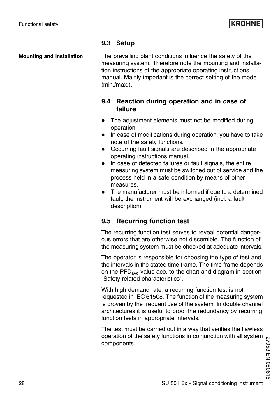 3 setup, 4 reaction during operation and in case of failure, 5 recurring function test | KROHNE SU 501 EX EN User Manual | Page 28 / 36
