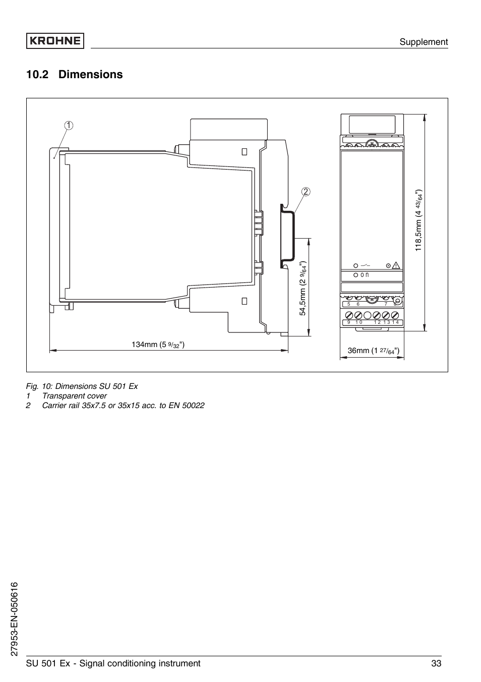 2 dimensions | KROHNE SU 501 EX EN User Manual | Page 33 / 36