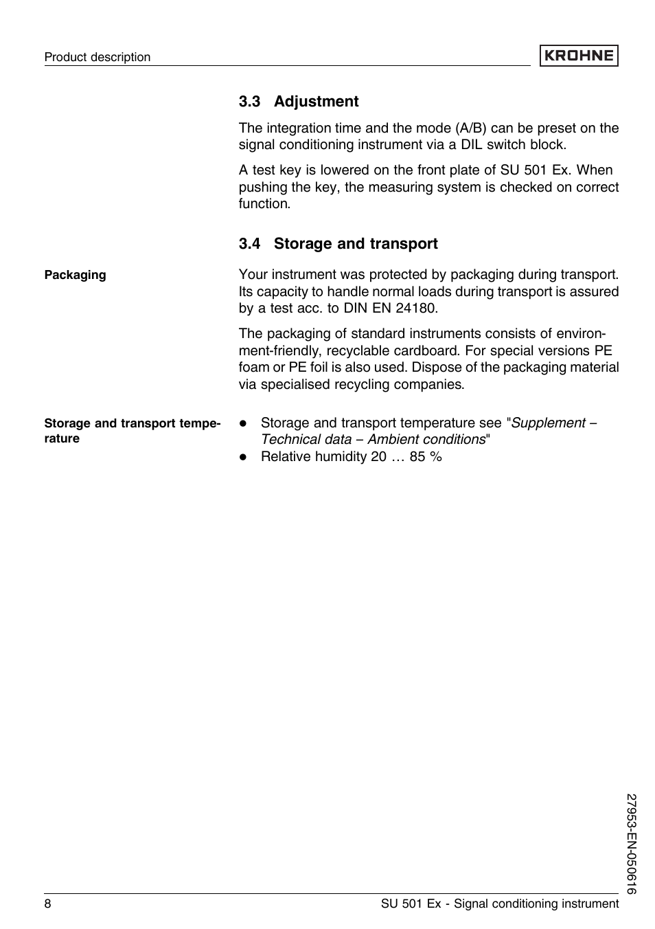 3 adjustment, 4 storage and transport | KROHNE SU 501 EX EN User Manual | Page 8 / 36