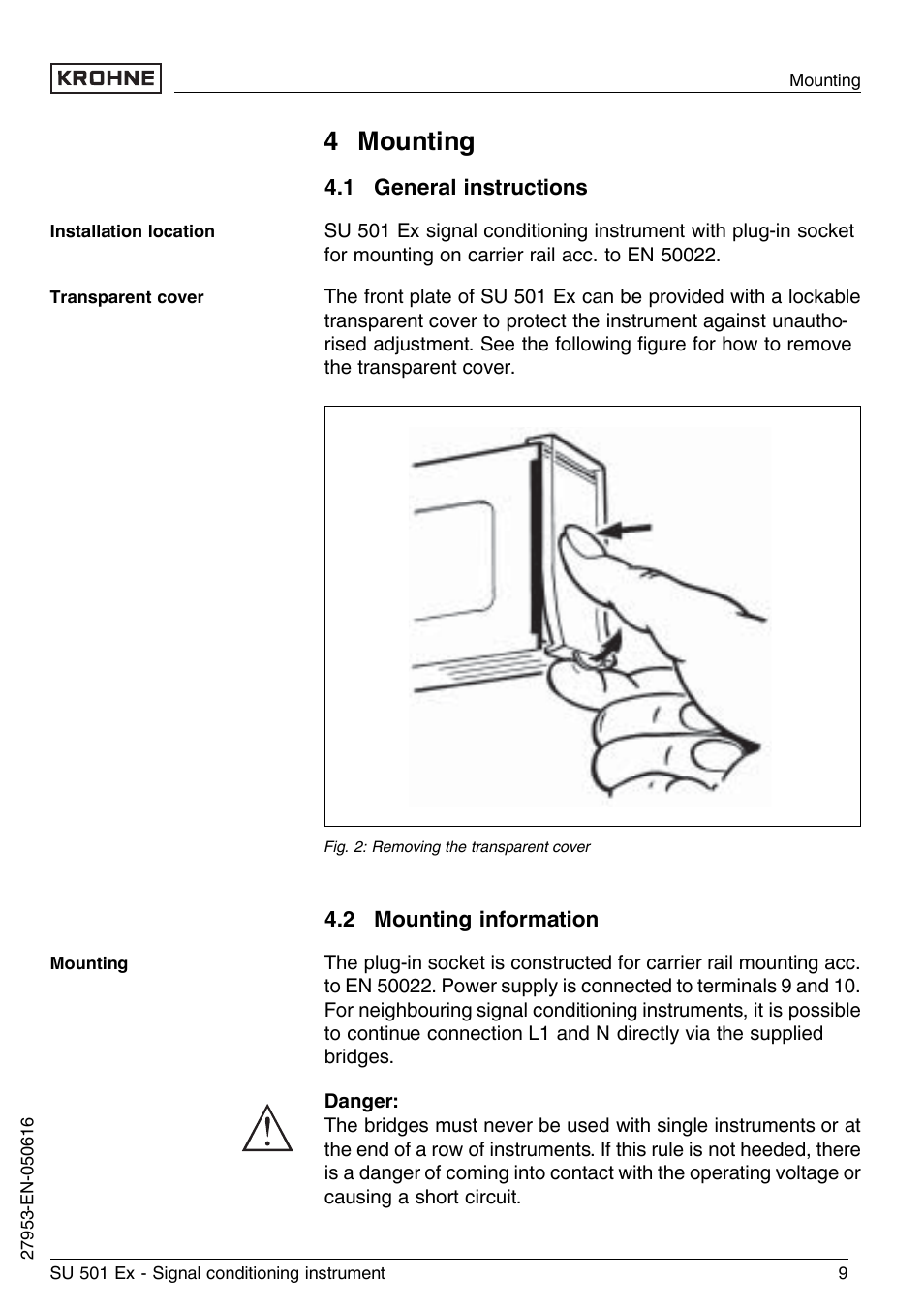 4 mounting, 1 general instructions, 2 mounting information | KROHNE SU 501 EX EN User Manual | Page 9 / 36