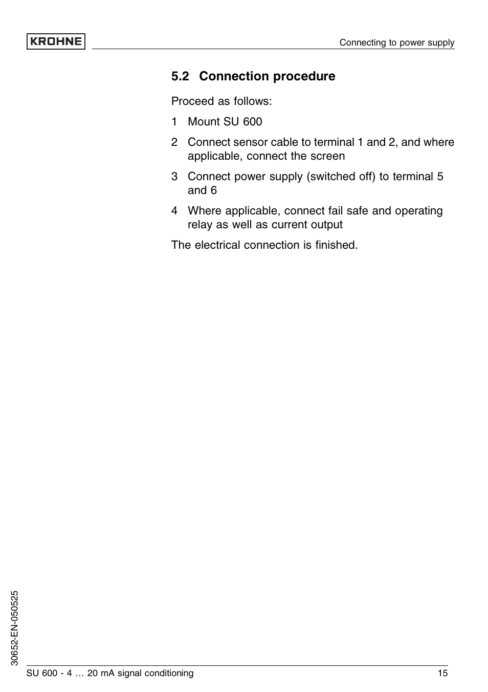 2 connection procedure, 3 wiring plan | KROHNE SU 600 EN User Manual | Page 15 / 36