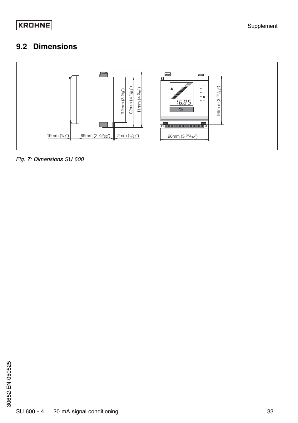 2 dimensions | KROHNE SU 600 EN User Manual | Page 33 / 36