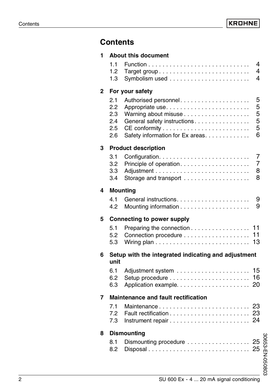 KROHNE SU 600 Ex EN User Manual | Page 2 / 32