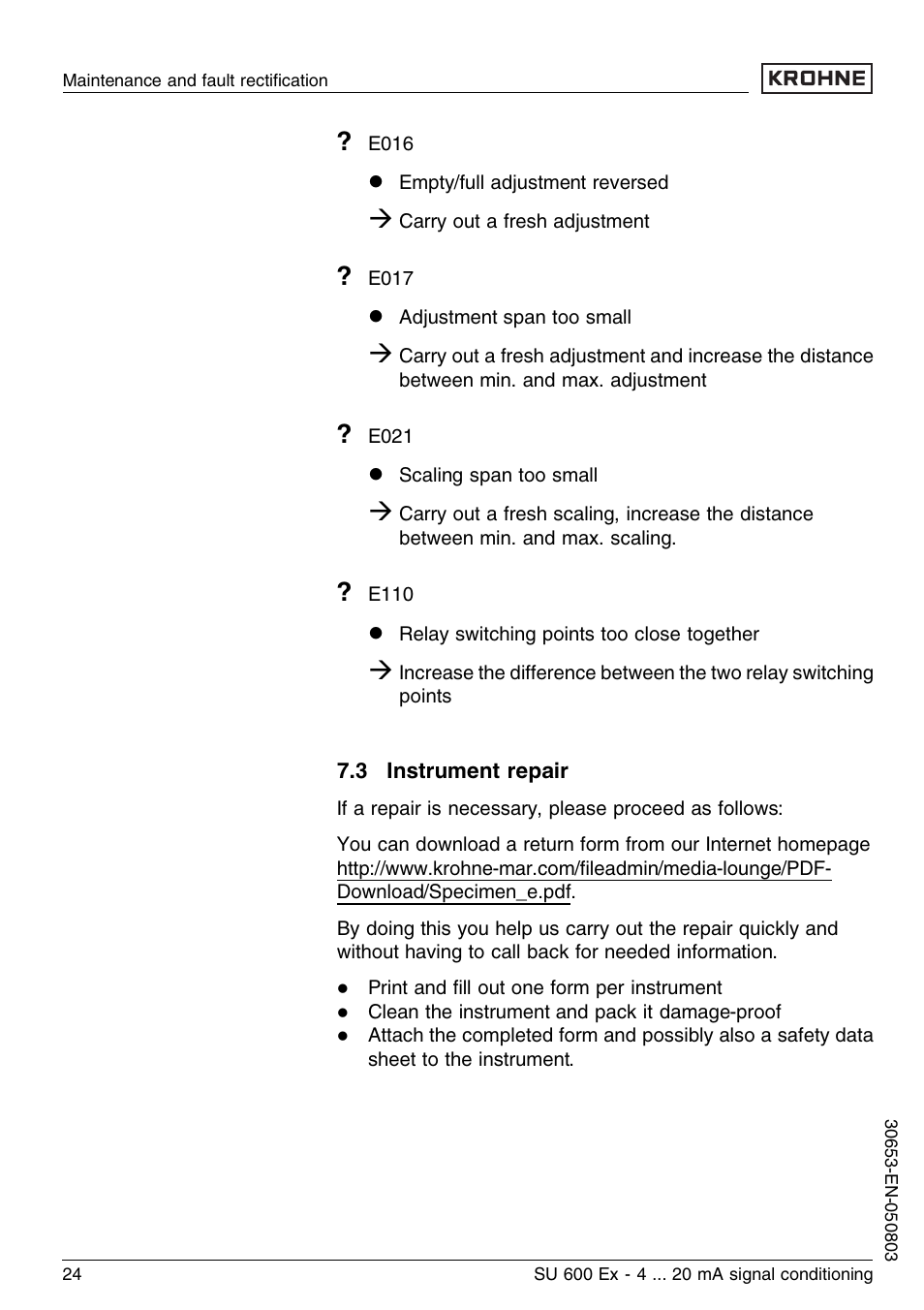 3 instrument repair | KROHNE SU 600 Ex EN User Manual | Page 24 / 32