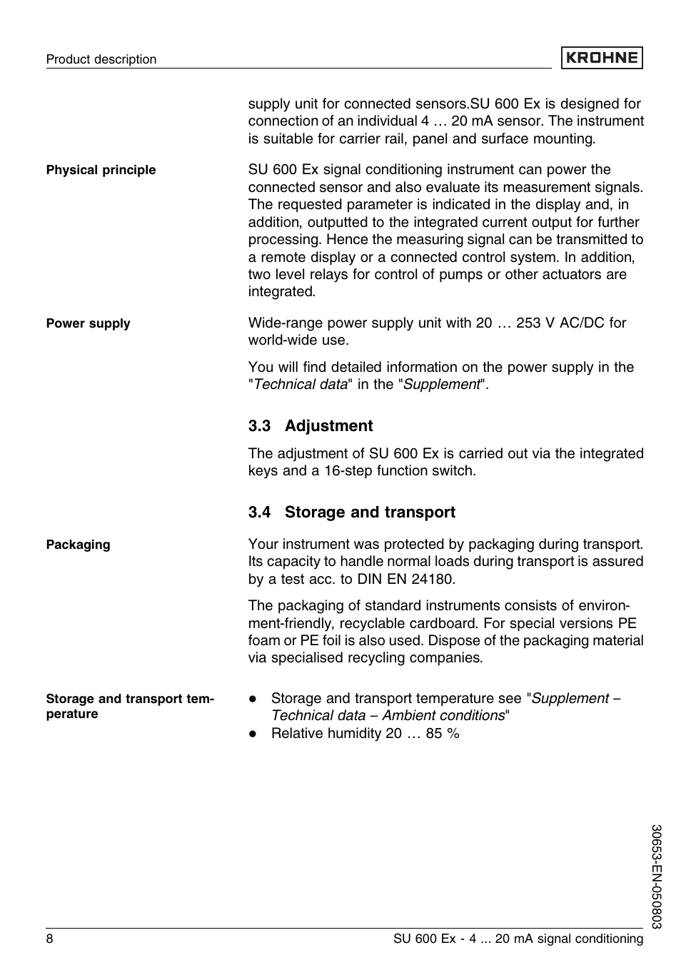 3 adjustment, 4 storage and transport | KROHNE SU 600 Ex EN User Manual | Page 8 / 32