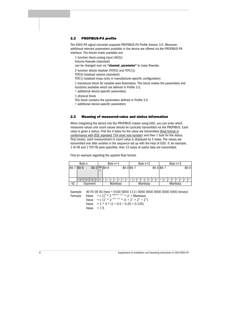1 + mantissa) value = (-1) | KROHNE H250 M9 PROFIBUS PA EN User Manual | Page 6 / 11