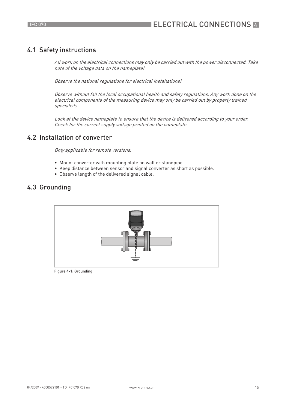 Electrical connections, 3 grounding | KROHNE IFC 070 Converter EN User Manual | Page 15 / 20
