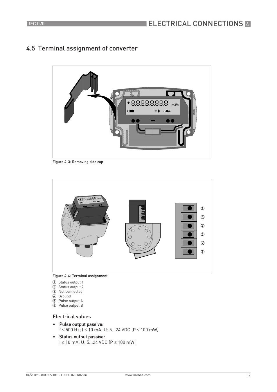 Electrical connections, 5 terminal assignment of converter | KROHNE IFC 070 Converter EN User Manual | Page 17 / 20