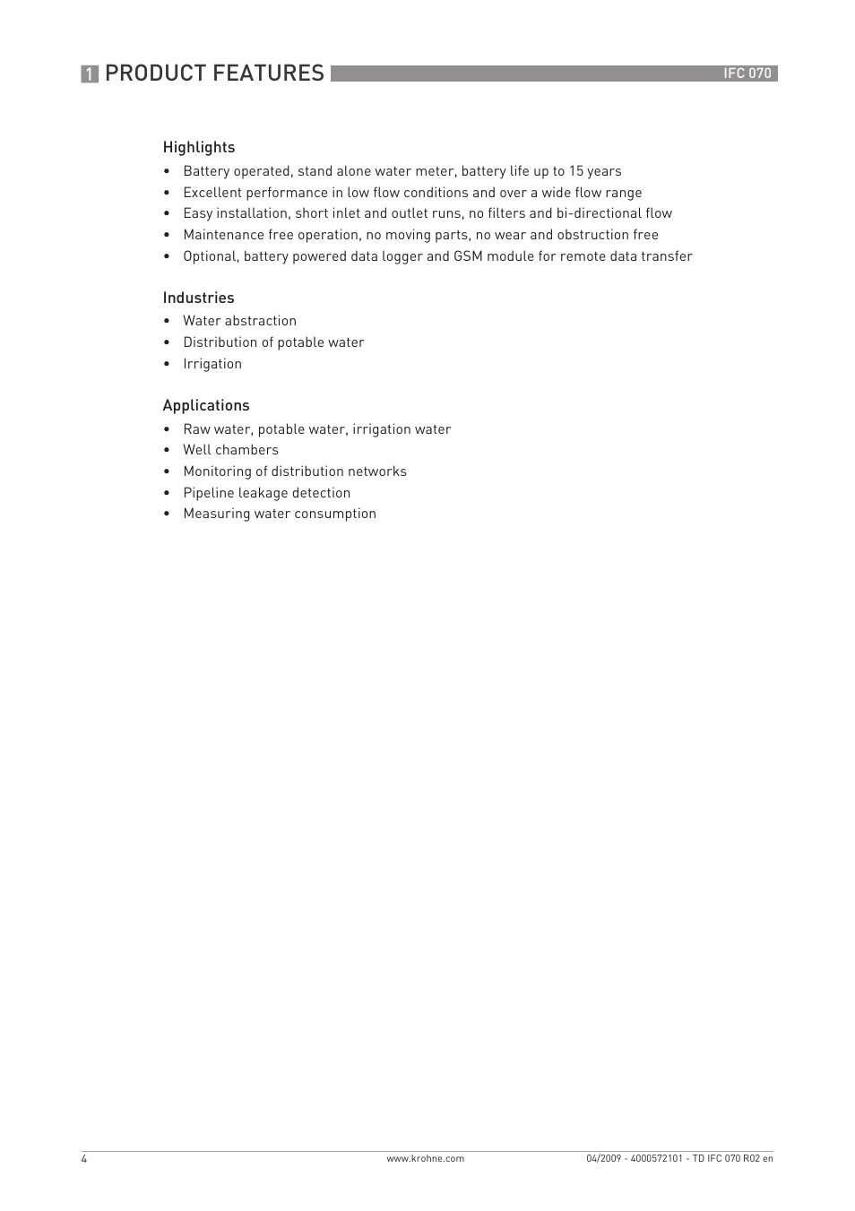 Product features | KROHNE IFC 070 Converter EN User Manual | Page 4 / 20