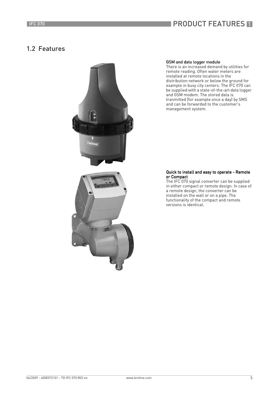 Product features, 2 features | KROHNE IFC 070 Converter EN User Manual | Page 5 / 20