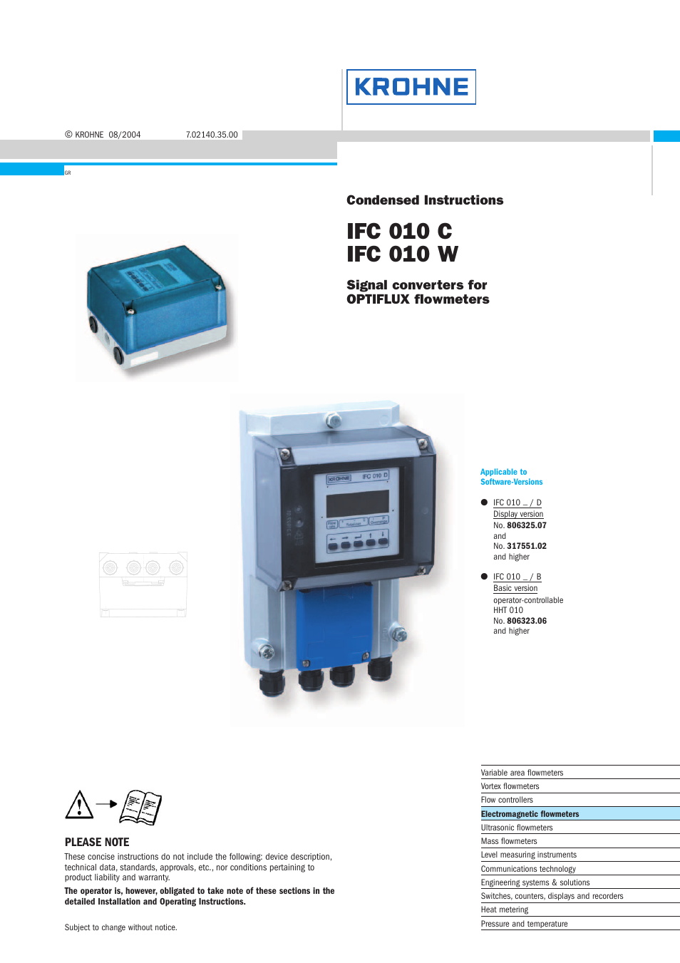 KROHNE IFC 010 Converter Short EN User Manual | 19 pages