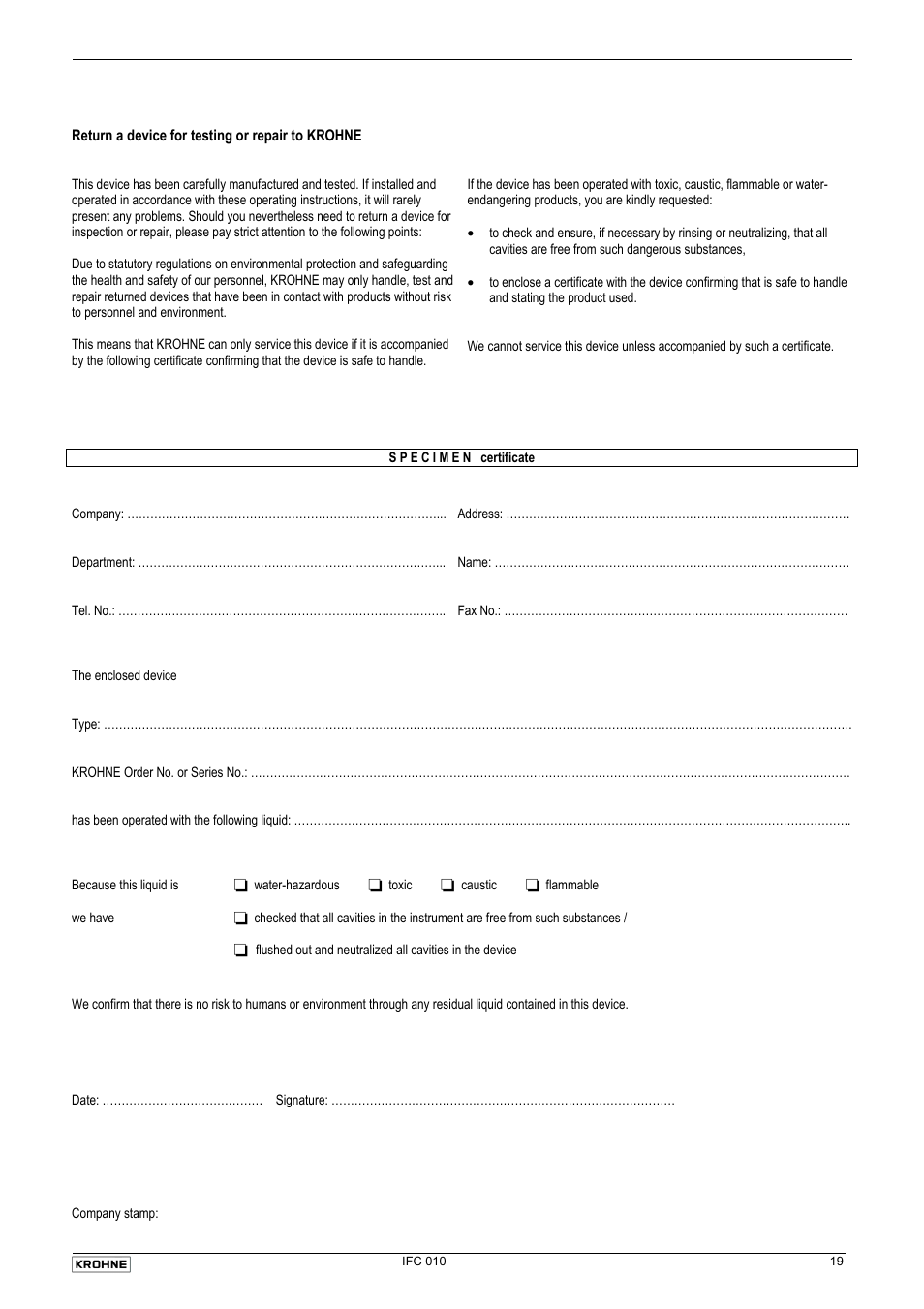 KROHNE IFC 010 Converter Short EN User Manual | Page 19 / 19