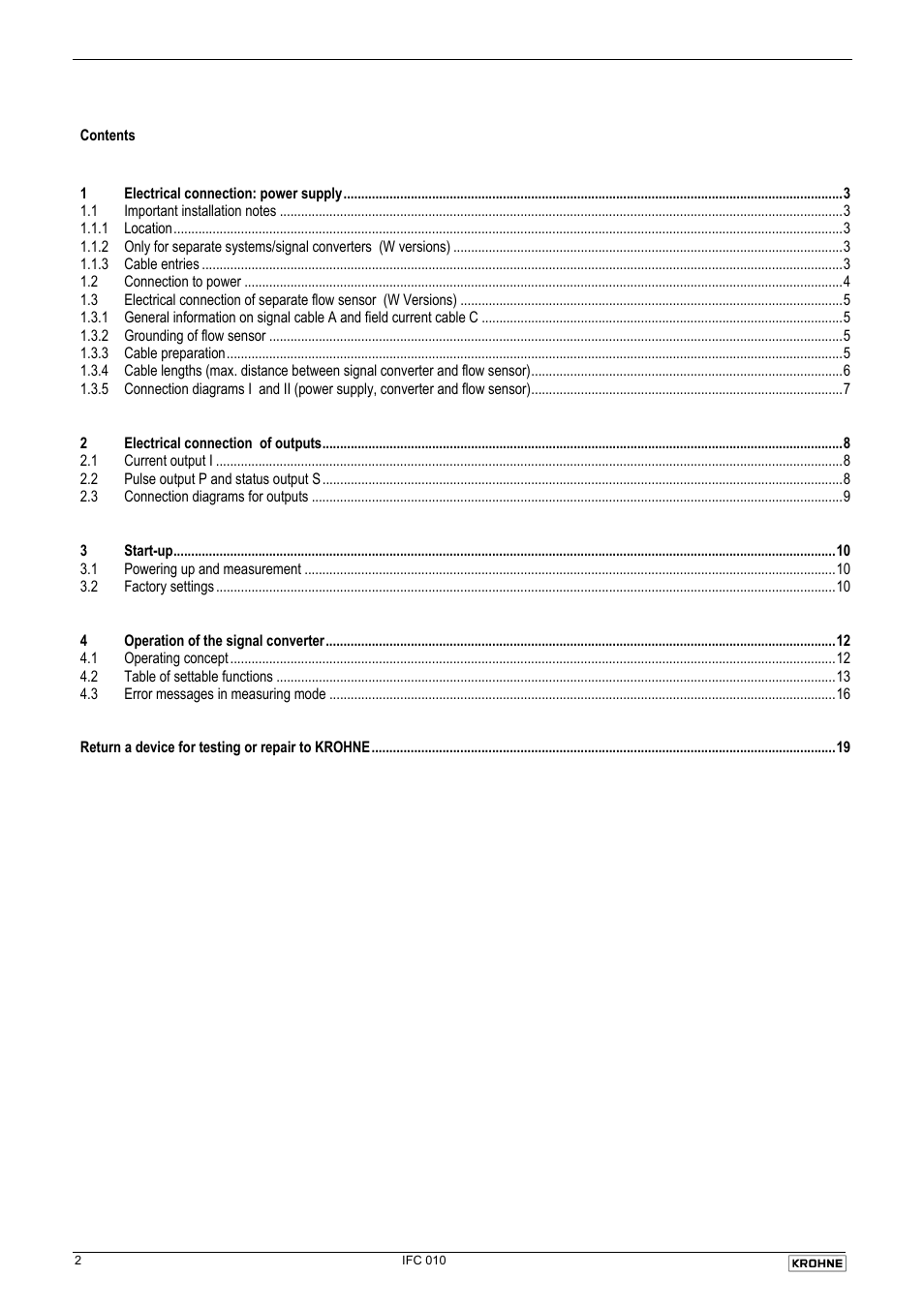 KROHNE IFC 010 Converter Short EN User Manual | Page 2 / 19