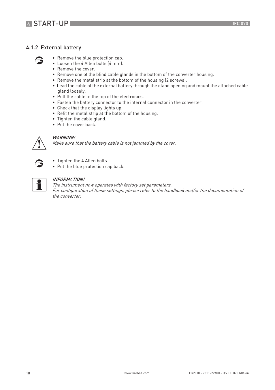 Start-up | KROHNE IFC 070 Converter Quickstart EN User Manual | Page 10 / 12