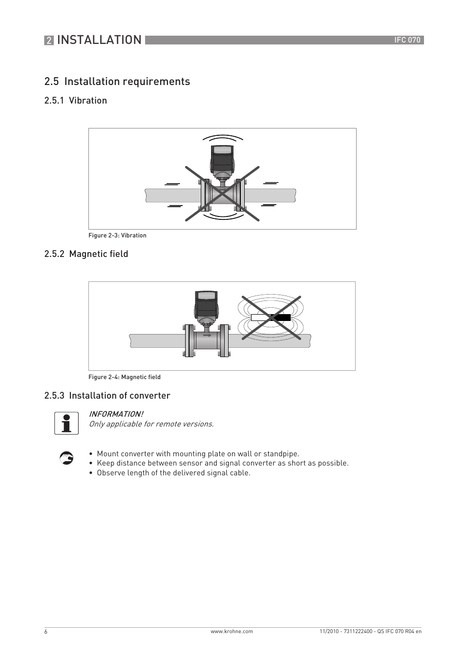 Installation, 5 installation requirements | KROHNE IFC 070 Converter Quickstart EN User Manual | Page 6 / 12