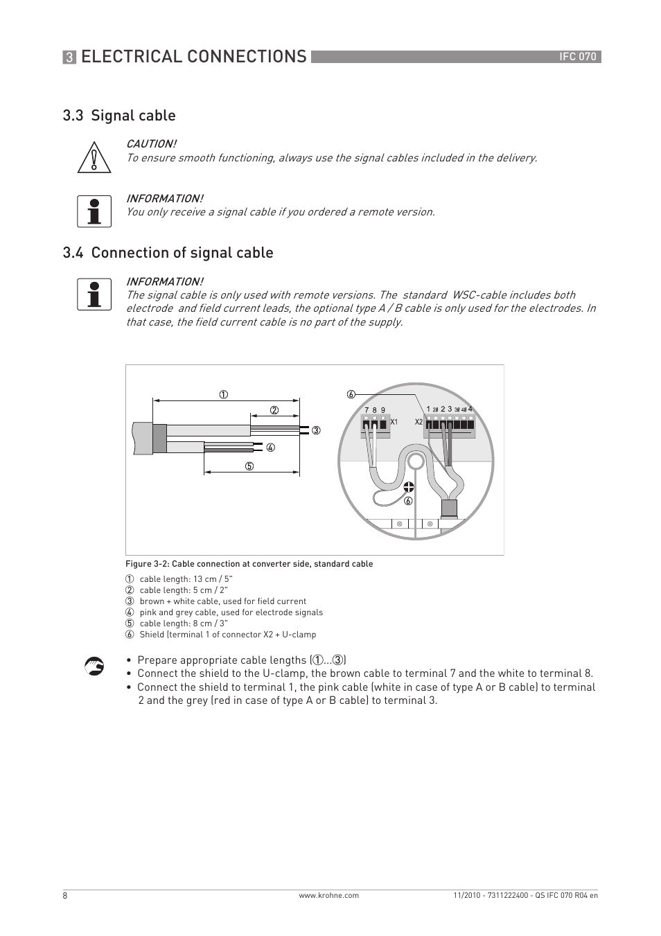 Electrical connections, 3 signal cable 3.4 connection of signal cable | KROHNE IFC 070 Converter Quickstart EN User Manual | Page 8 / 12