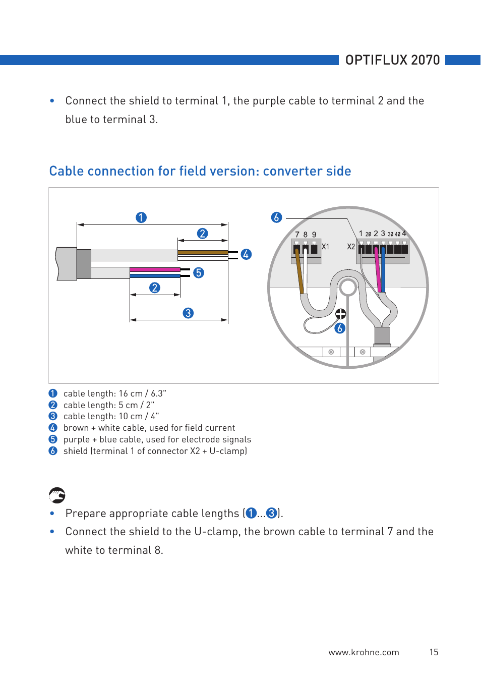 Optiflux 2070, Cable connection for field version: converter side | KROHNE OPTIFLUX 2070 Quickstart EN User Manual | Page 15 / 20