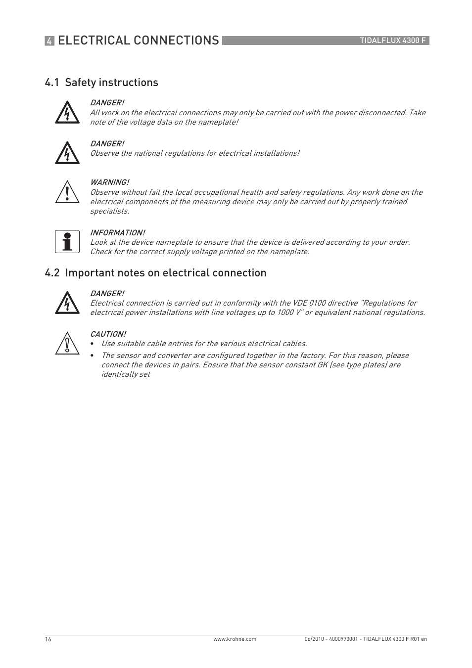 Electrical connections | KROHNE TIDALFLUX 4300 F EN User Manual | Page 16 / 40