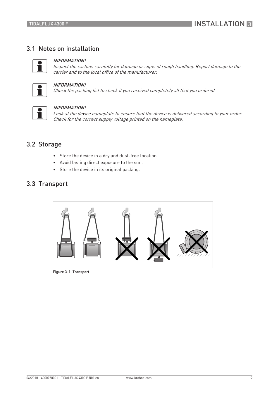 Installation, 3 transport | KROHNE TIDALFLUX 4300 F EN User Manual | Page 9 / 40