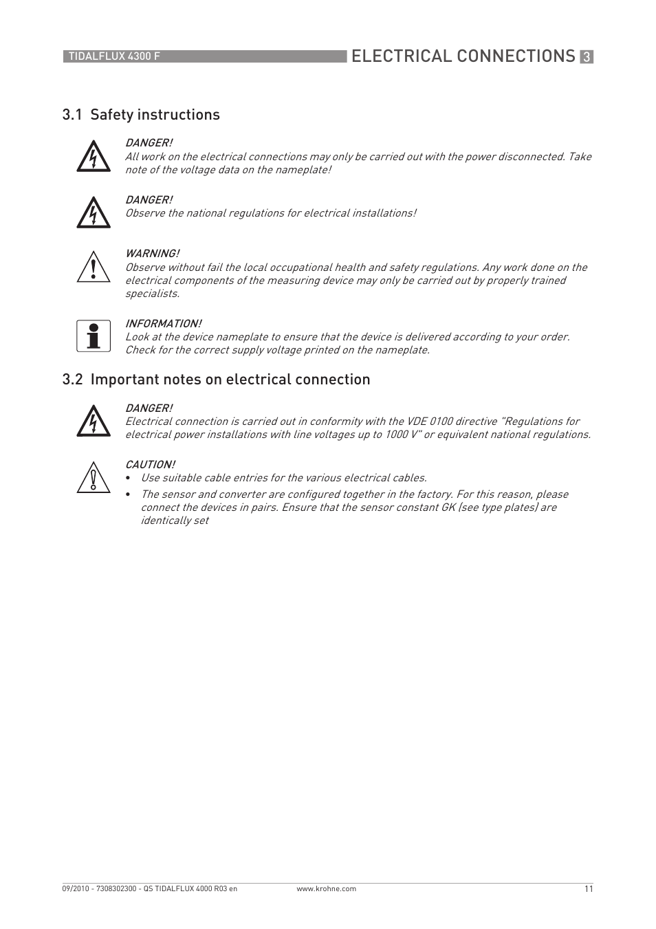 Electrical connections | KROHNE TIDALFLUX 4300 F Quickstart EN User Manual | Page 11 / 28