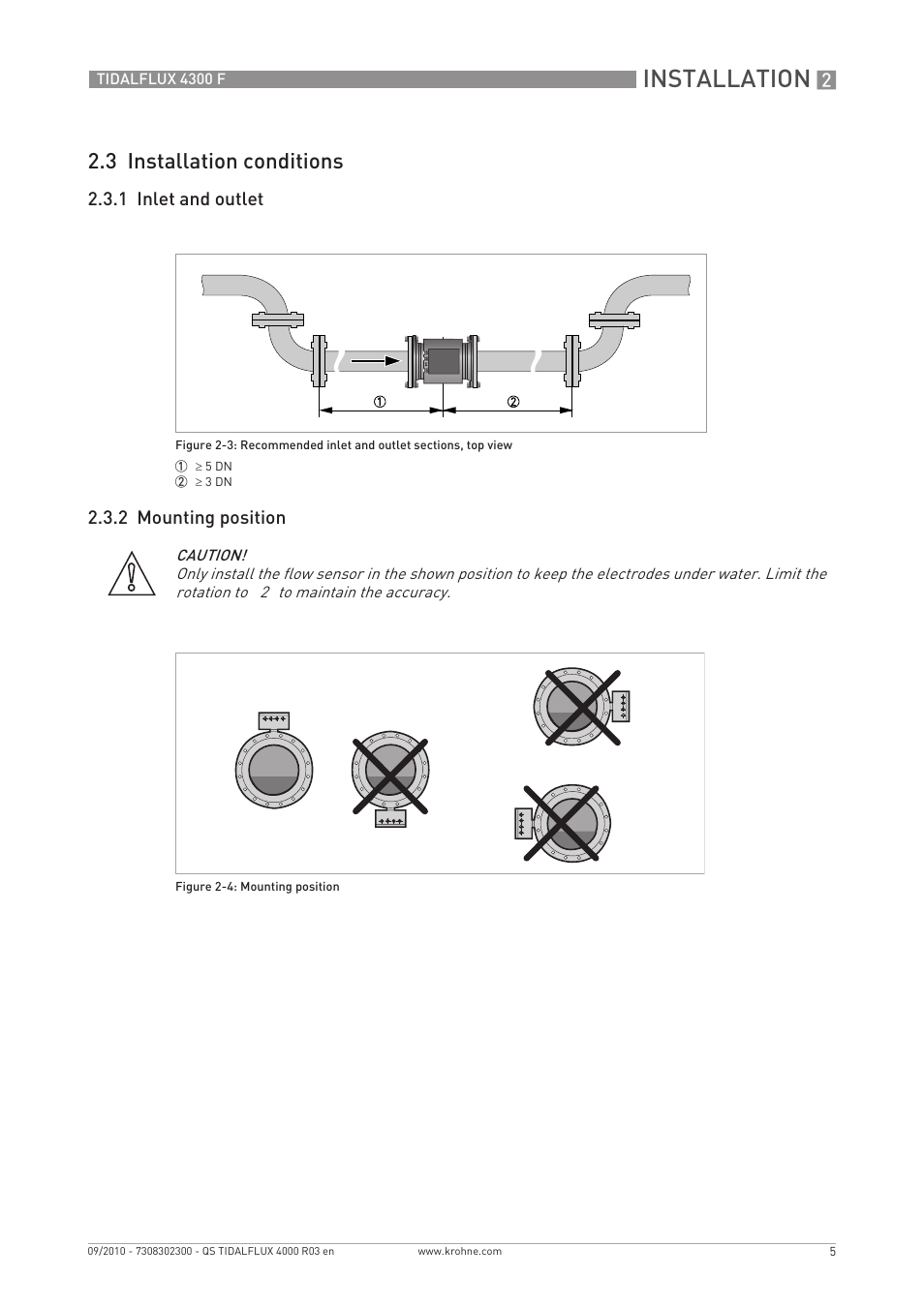Installation, 3 installation conditions | KROHNE TIDALFLUX 4300 F Quickstart EN User Manual | Page 5 / 28