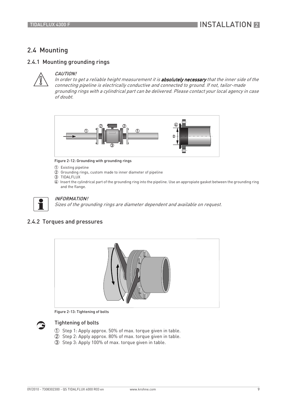 Installation, 4 mounting | KROHNE TIDALFLUX 4300 F Quickstart EN User Manual | Page 9 / 28